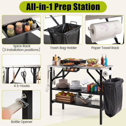 Station de cuisson extérieure pliable avec étagères, noire