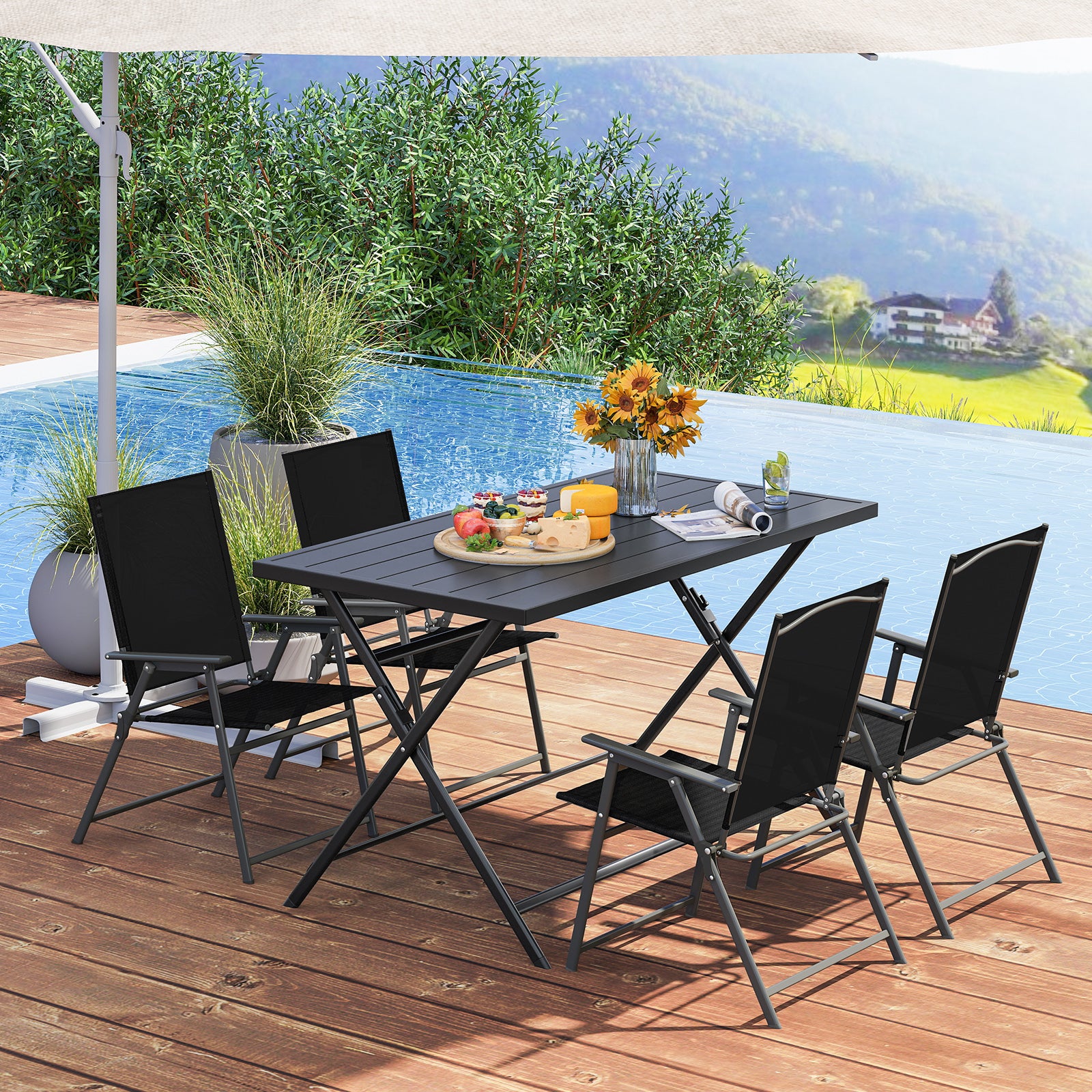 Foldable Outdoor Dining Table 48x30in Rectangular Metal Patio, Black Patio Dining Tables at Gallery Canada