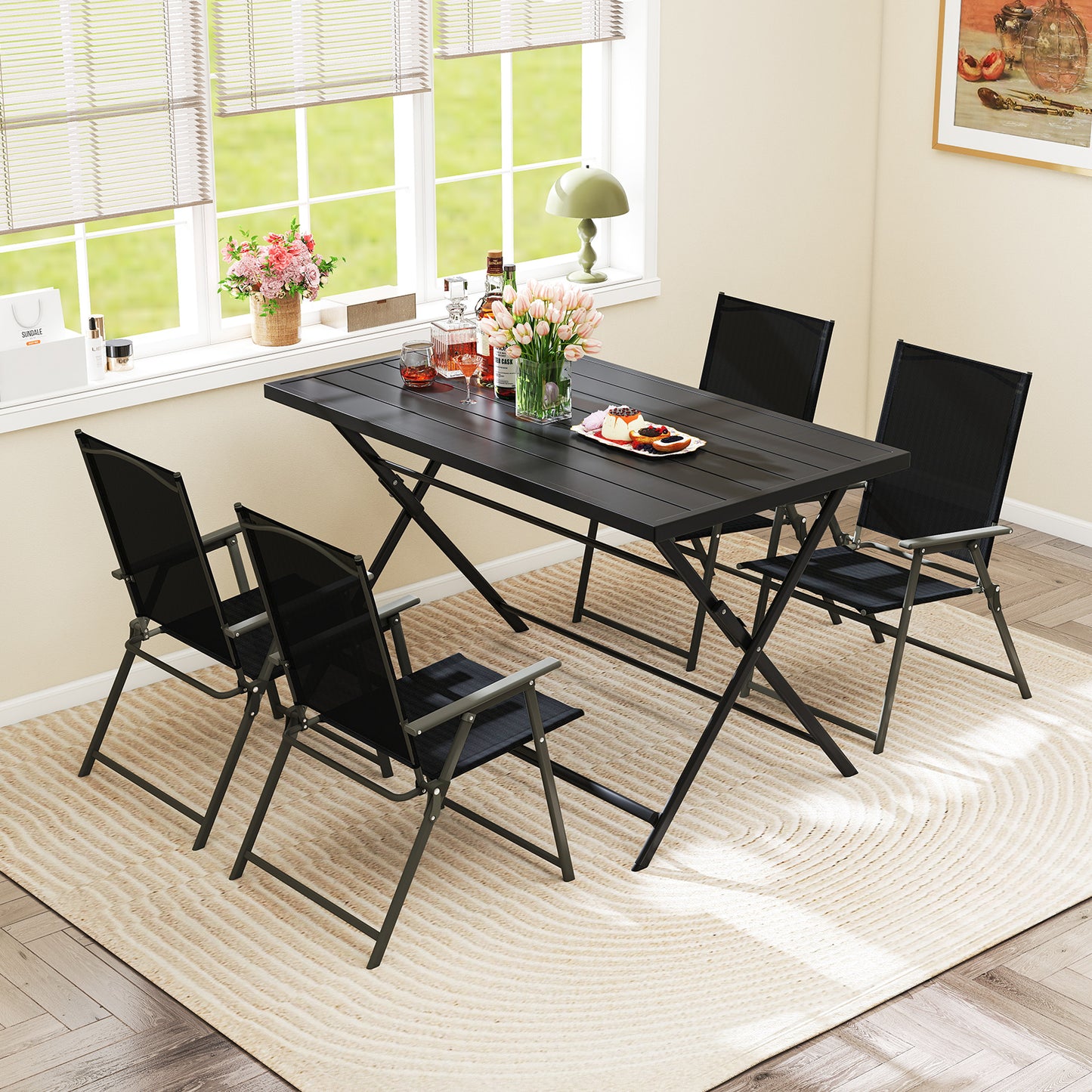 Foldable Outdoor Dining Table 48x30in Rectangular Metal Patio, Black Patio Dining Tables at Gallery Canada