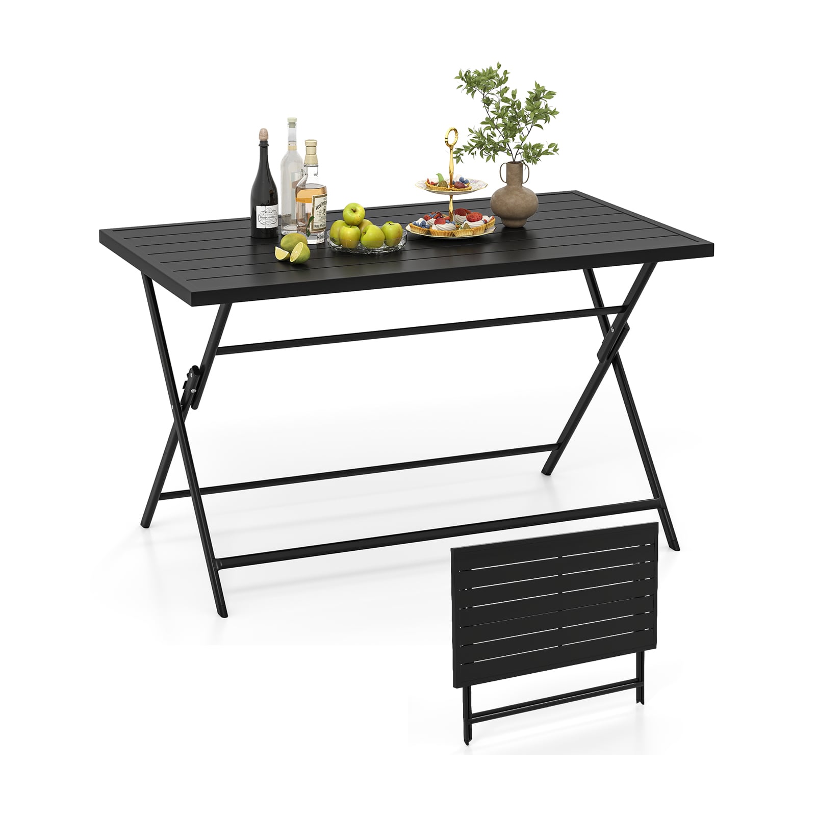 Foldable Outdoor Dining Table 48x30in Rectangular Metal Patio, Black Patio Dining Tables Black at Gallery Canada