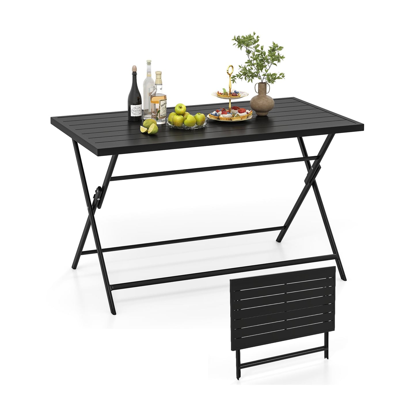 Foldable Outdoor Dining Table 48x30in Rectangular Metal Patio, Black Patio Dining Tables Black at Gallery Canada