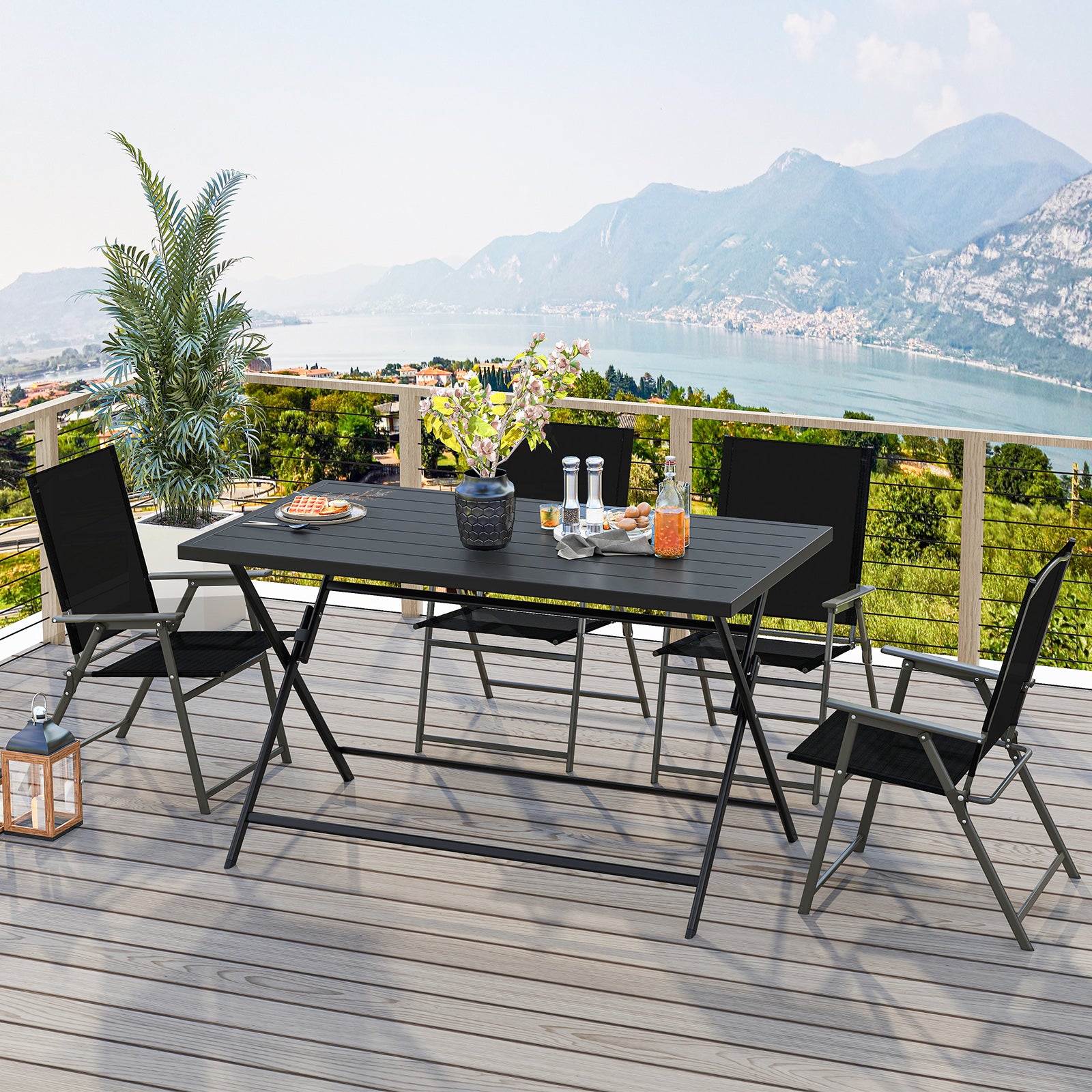 Foldable Outdoor Dining Table 48x30in Rectangular Metal Patio, Black Patio Dining Tables at Gallery Canada