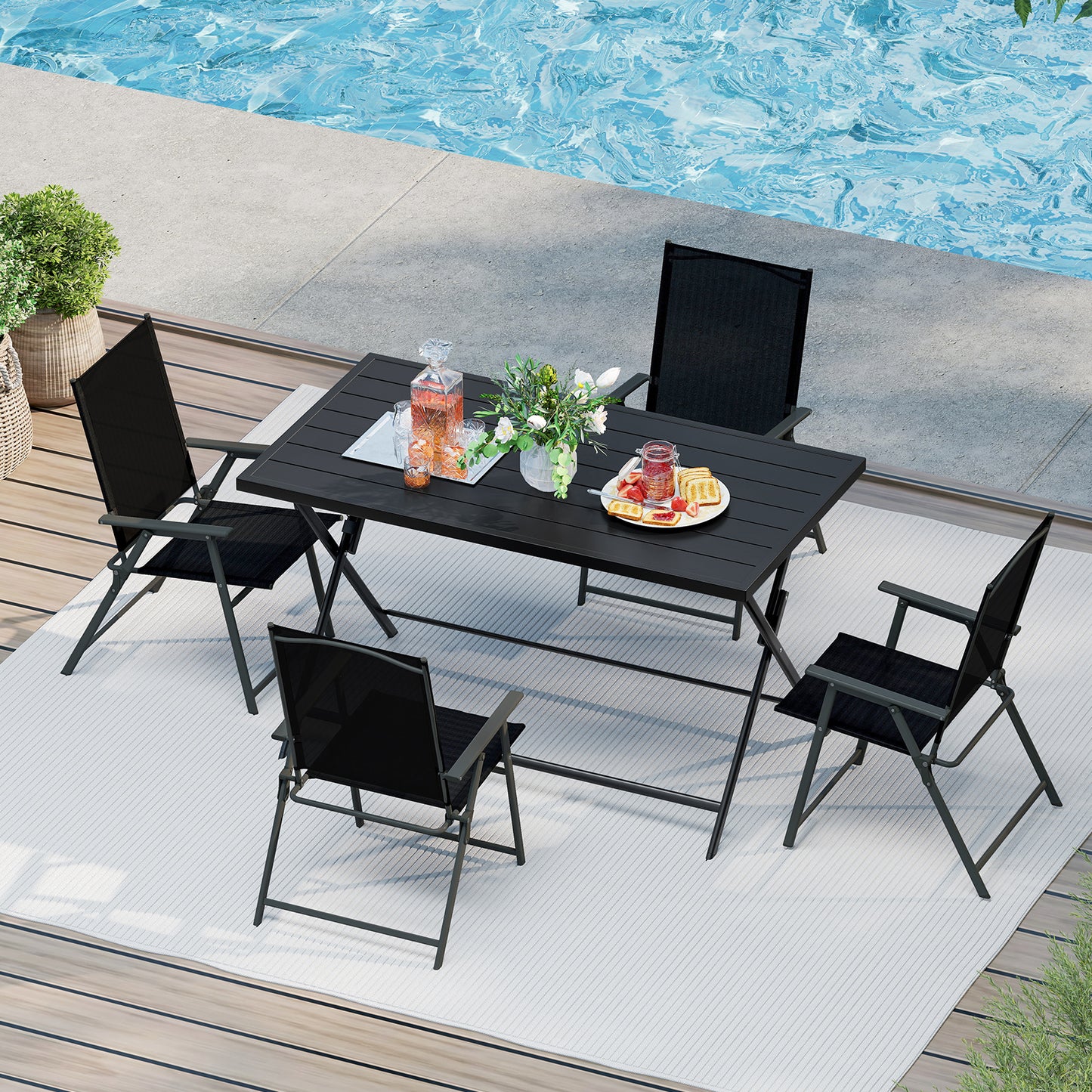 Foldable Outdoor Dining Table 48x30in Rectangular Metal Patio, Black Patio Dining Tables at Gallery Canada