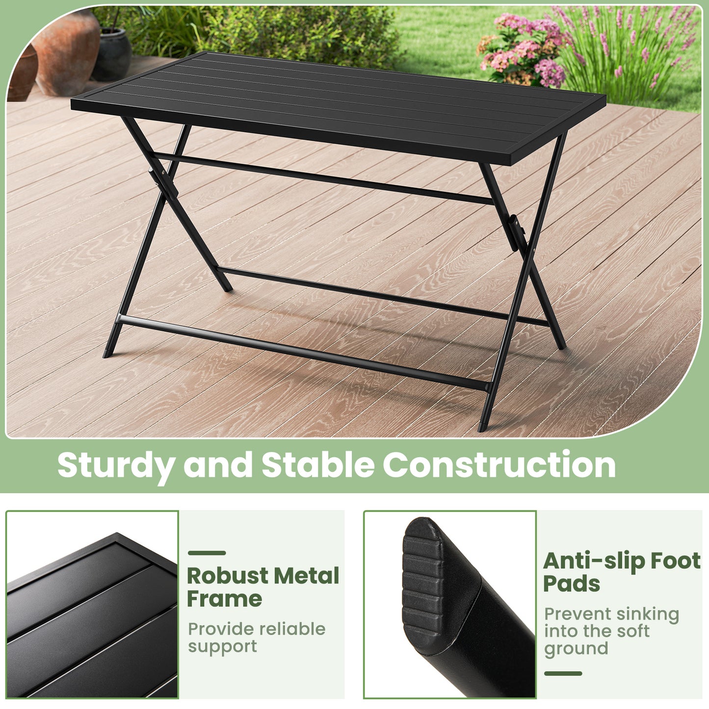 Foldable Outdoor Dining Table 48x30in Rectangular Metal Patio, Black Patio Dining Tables at Gallery Canada