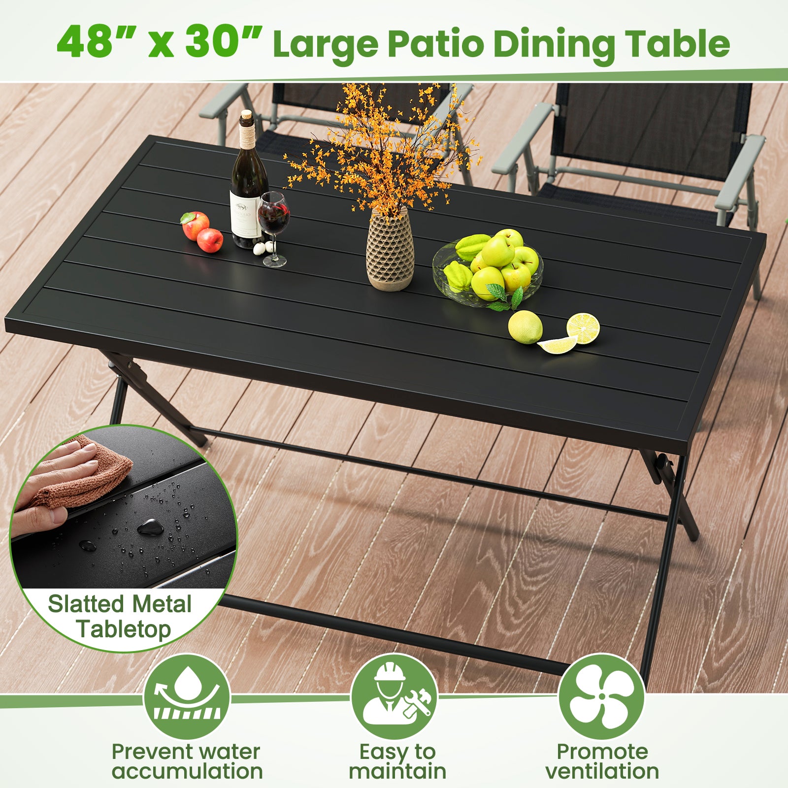 Foldable Outdoor Dining Table 48x30in Rectangular Metal Patio, Black Patio Dining Tables at Gallery Canada
