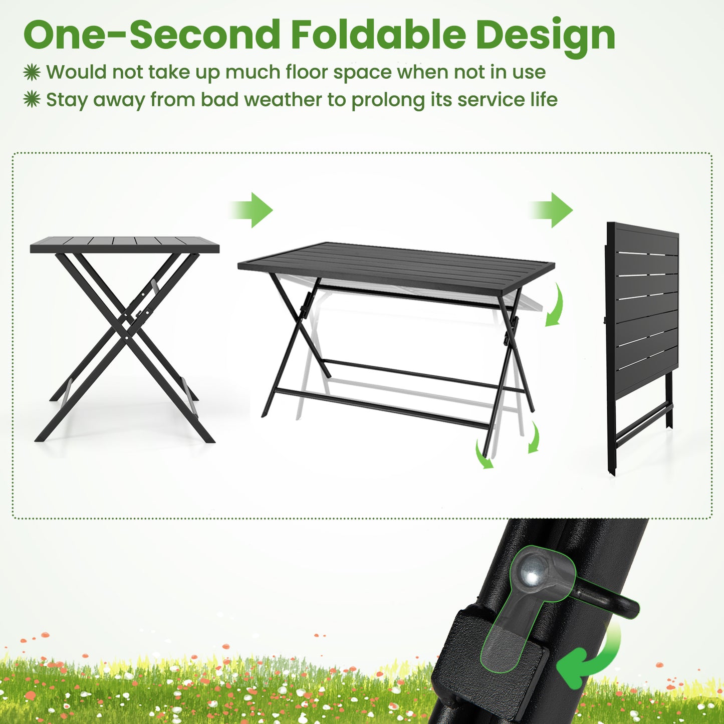 Foldable Outdoor Dining Table 48x30in Rectangular Metal Patio, Black Patio Dining Tables at Gallery Canada