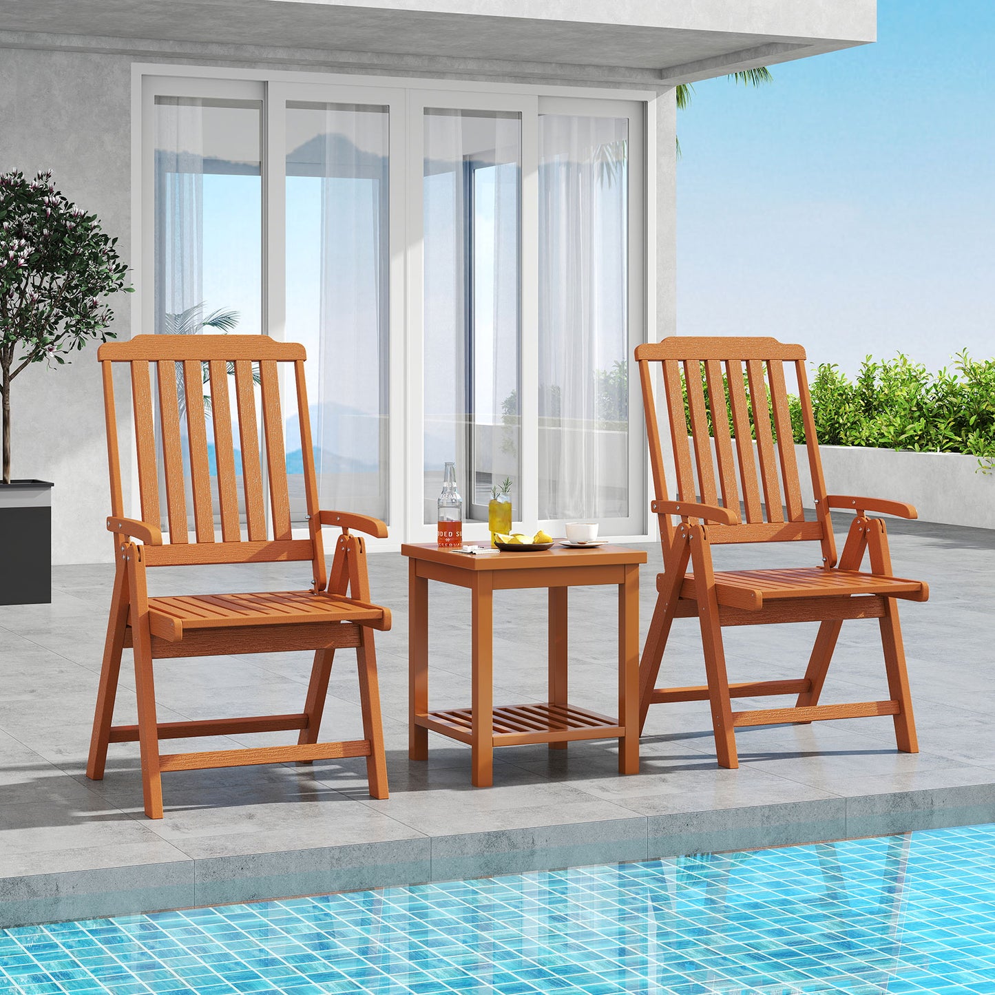 Foldable Patio Chair All-Weather HDPE Outdoor Dining Chair with Armrest, Brown Patio Dining Chairs at Gallery Canada