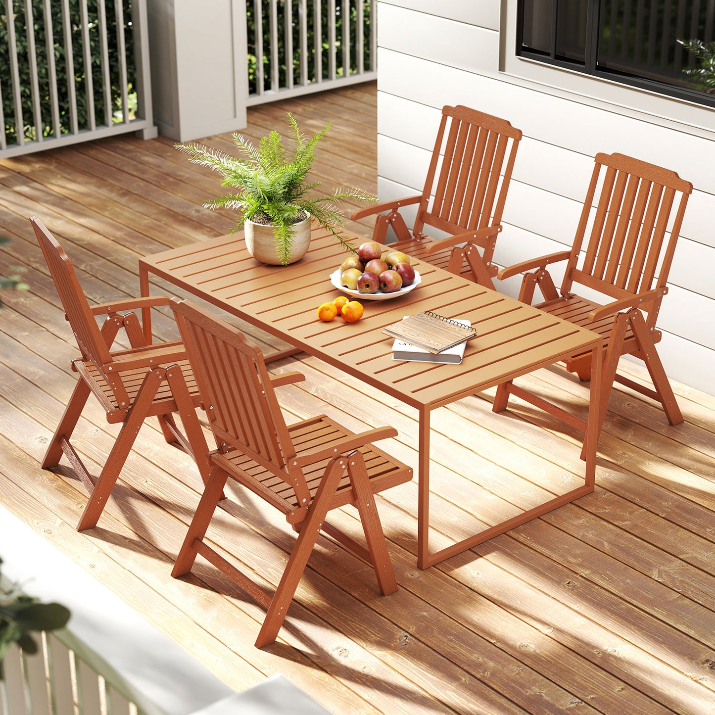 Foldable Patio Chair All-Weather HDPE Outdoor Dining Chair with Armrest, Brown Patio Dining Chairs at Gallery Canada
