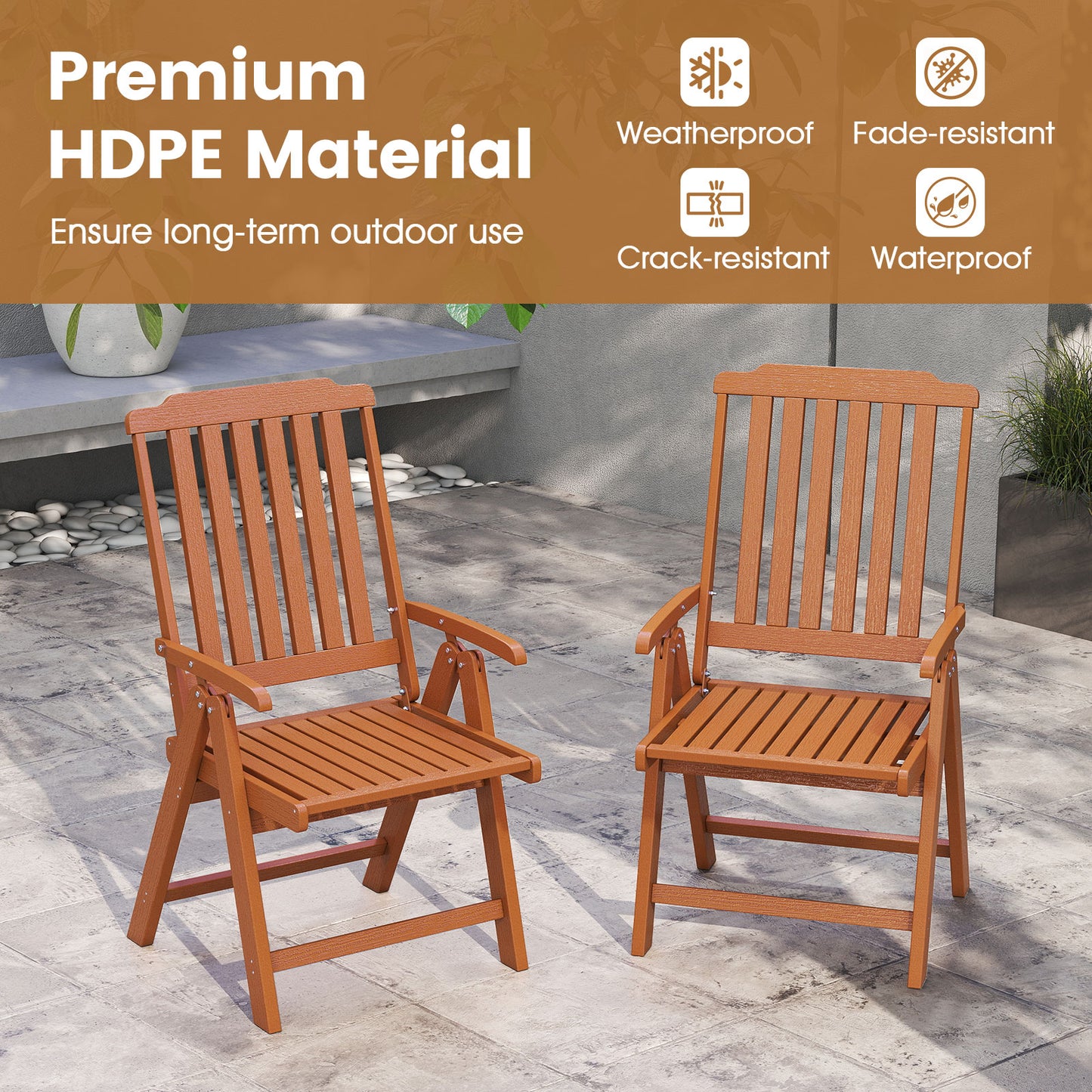 Foldable Patio Chair All-Weather HDPE Outdoor Dining Chair with Armrest, Brown Patio Dining Chairs at Gallery Canada