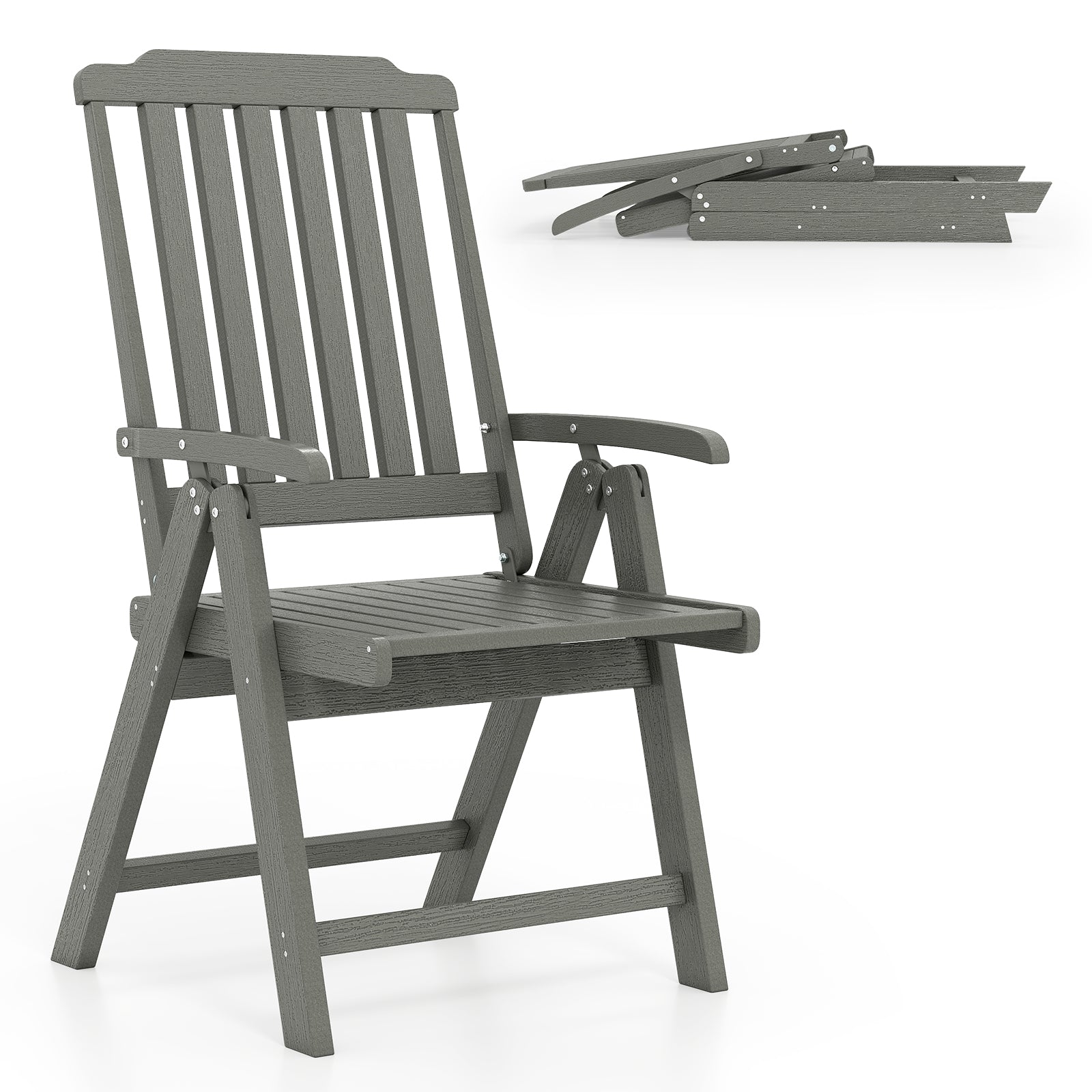 Foldable Patio Chair All-Weather HDPE Outdoor Dining Chair with Armrest, Gray Patio Dining Chairs Gray at Gallery Canada