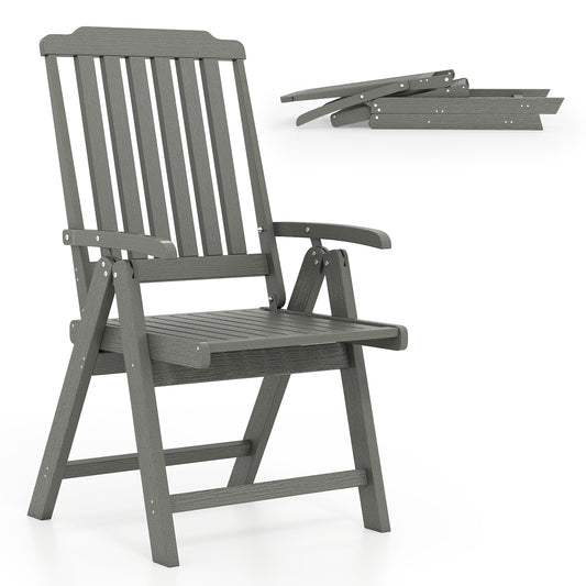 Foldable Patio Chair All-Weather HDPE Outdoor Dining Chair with Armrest, Gray