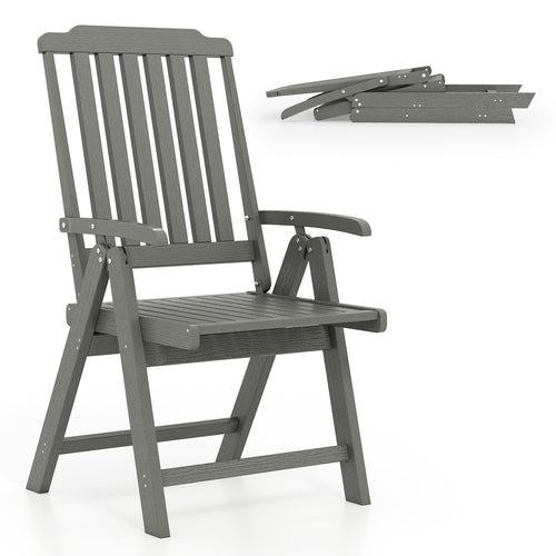 Foldable Patio Chair All-Weather HDPE Outdoor Dining Chair with Armrest, Gray