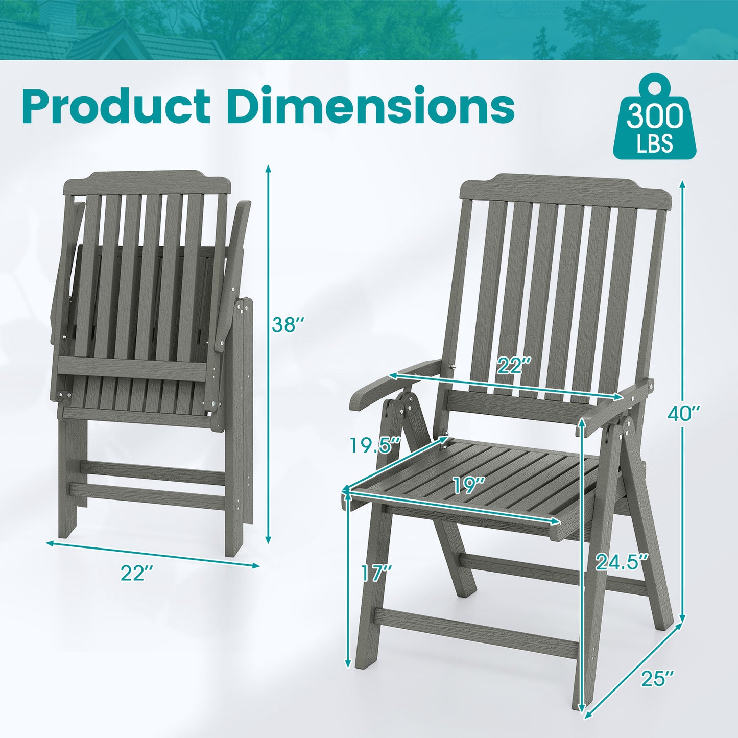 Foldable Patio Chair All-Weather HDPE Outdoor Dining Chair with Armrest, Gray Patio Dining Chairs at Gallery Canada