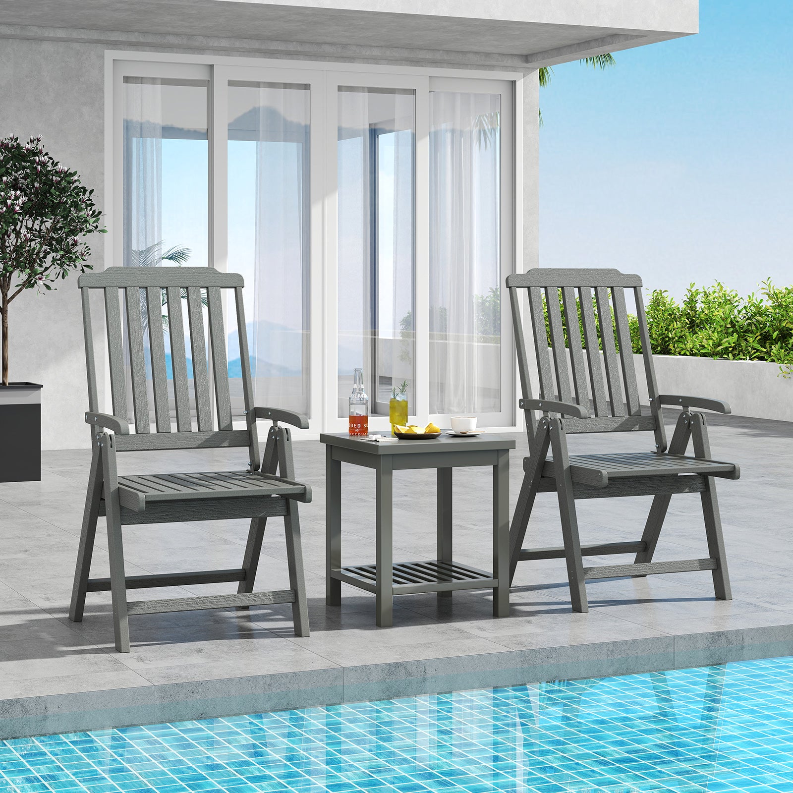 Foldable Patio Chair All-Weather HDPE Outdoor Dining Chair with Armrest, Gray Patio Dining Chairs at Gallery Canada