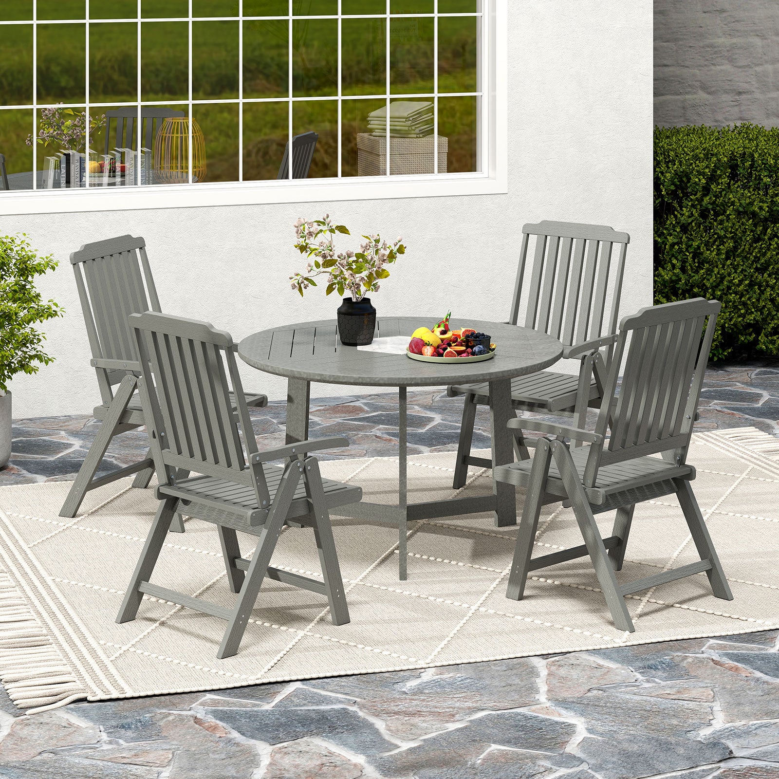 Foldable Patio Chair All-Weather HDPE Outdoor Dining Chair with Armrest, Gray Patio Dining Chairs at Gallery Canada