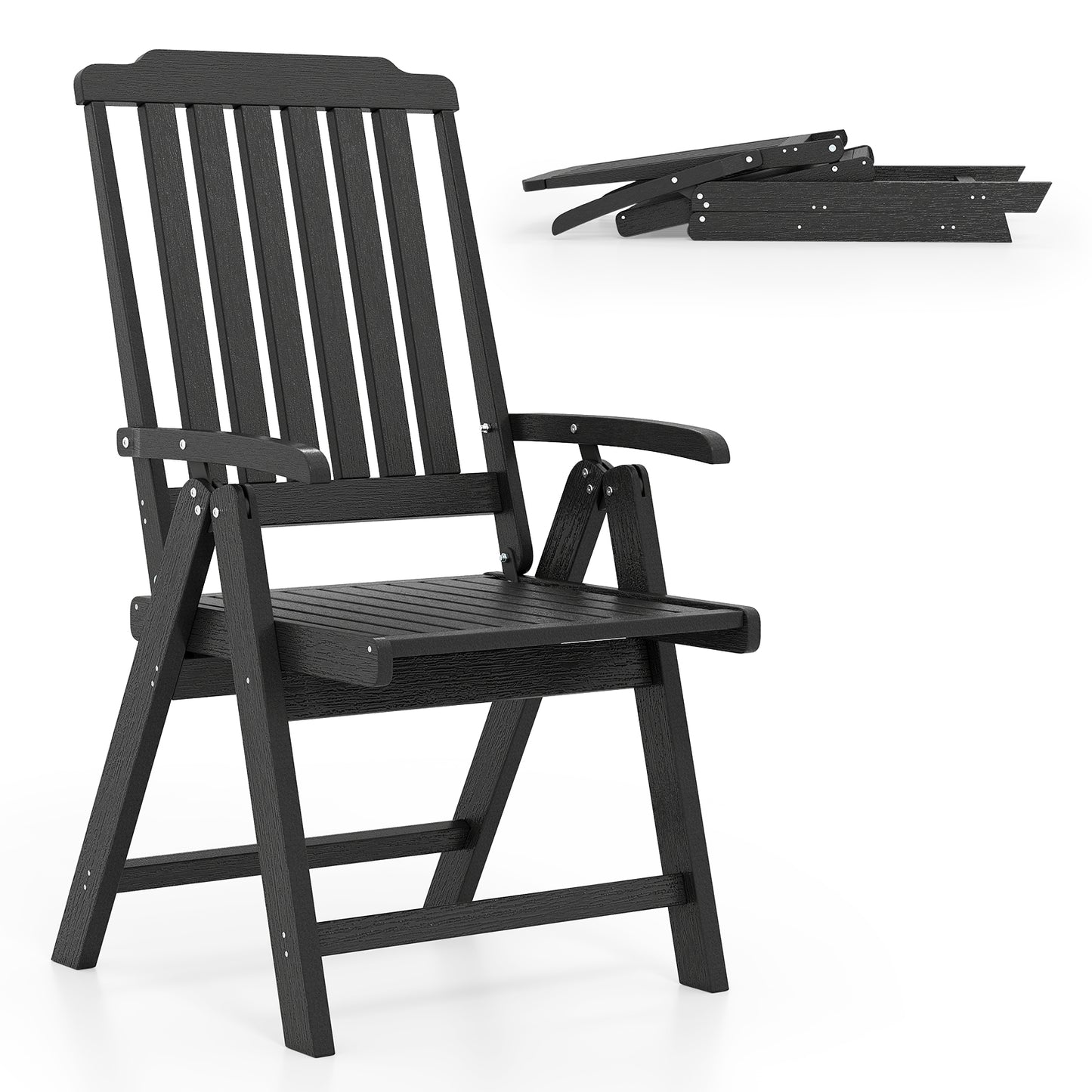 Foldable Patio Chair All-Weather HDPE Outdoor Dining Chair with Armrest, Black Patio Dining Chairs at Gallery Canada