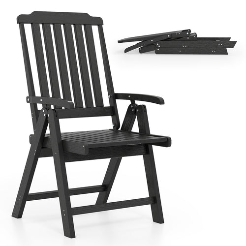 Foldable Patio Chair All-Weather HDPE Outdoor Dining Chair with Armrest, Black
