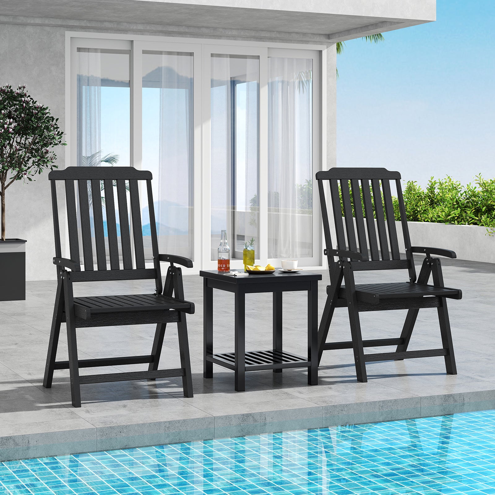 Foldable Patio Chair All-Weather HDPE Outdoor Dining Chair with Armrest, Black Patio Dining Chairs at Gallery Canada
