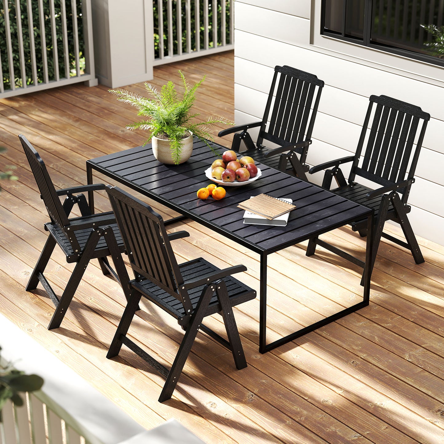 Foldable Patio Chair All-Weather HDPE Outdoor Dining Chair with Armrest, Black Patio Dining Chairs at Gallery Canada