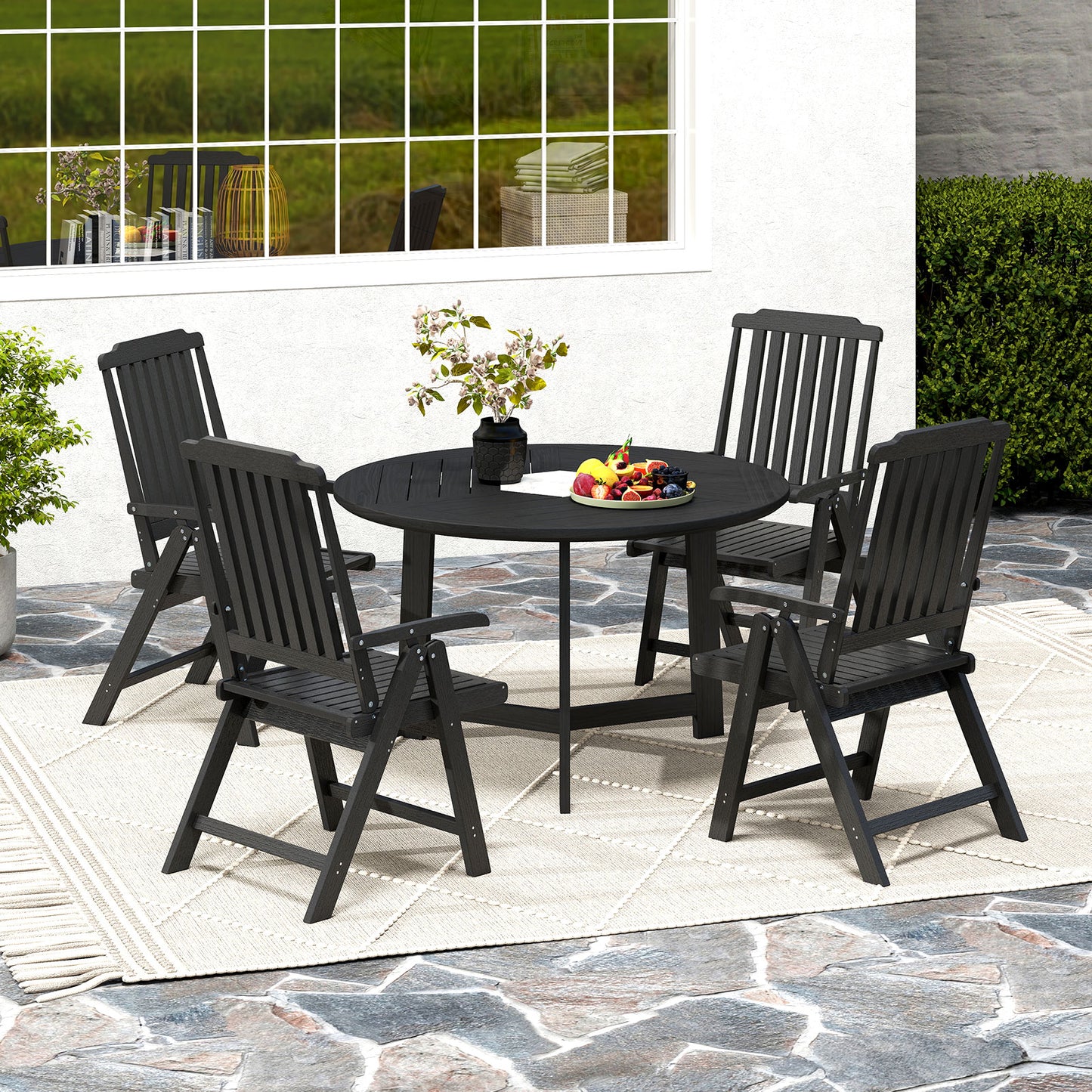 Foldable Patio Chair All-Weather HDPE Outdoor Dining Chair with Armrest, Black Patio Dining Chairs at Gallery Canada