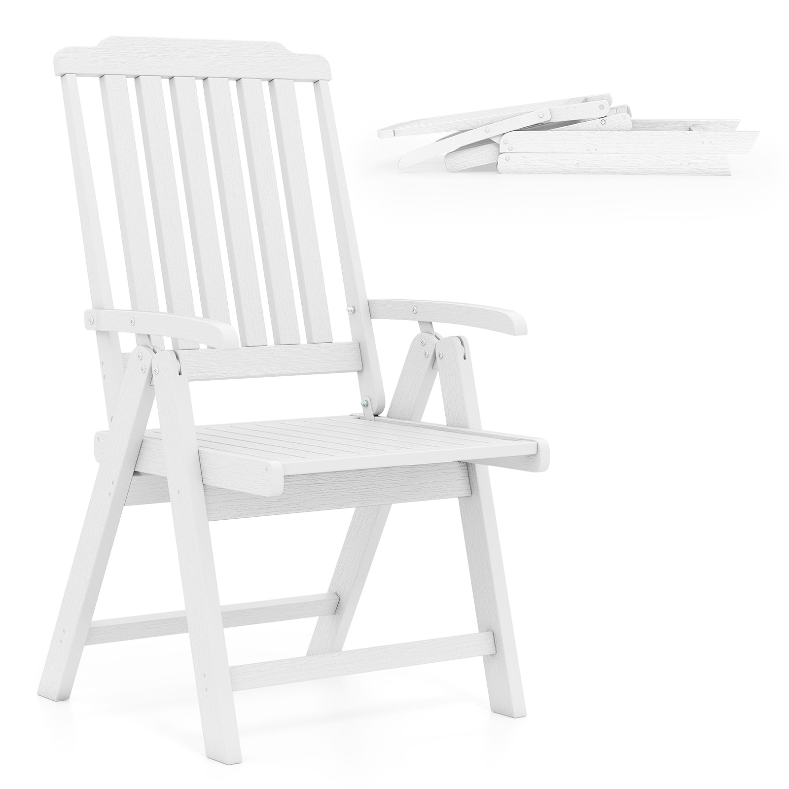 Foldable Patio Chair All-Weather HDPE Outdoor Dining Chair with Armrest, White Patio Dining Chairs White at Gallery Canada