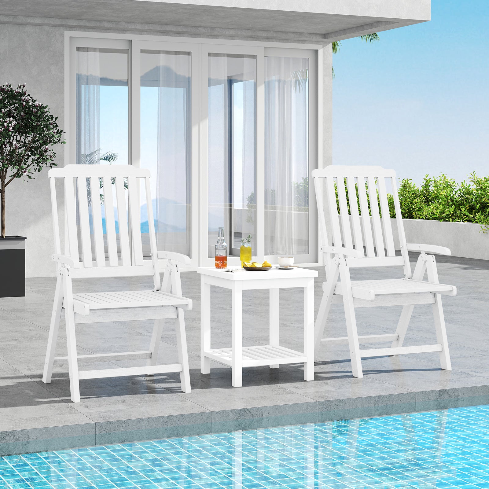 Foldable Patio Chair All-Weather HDPE Outdoor Dining Chair with Armrest, White Patio Dining Chairs at Gallery Canada