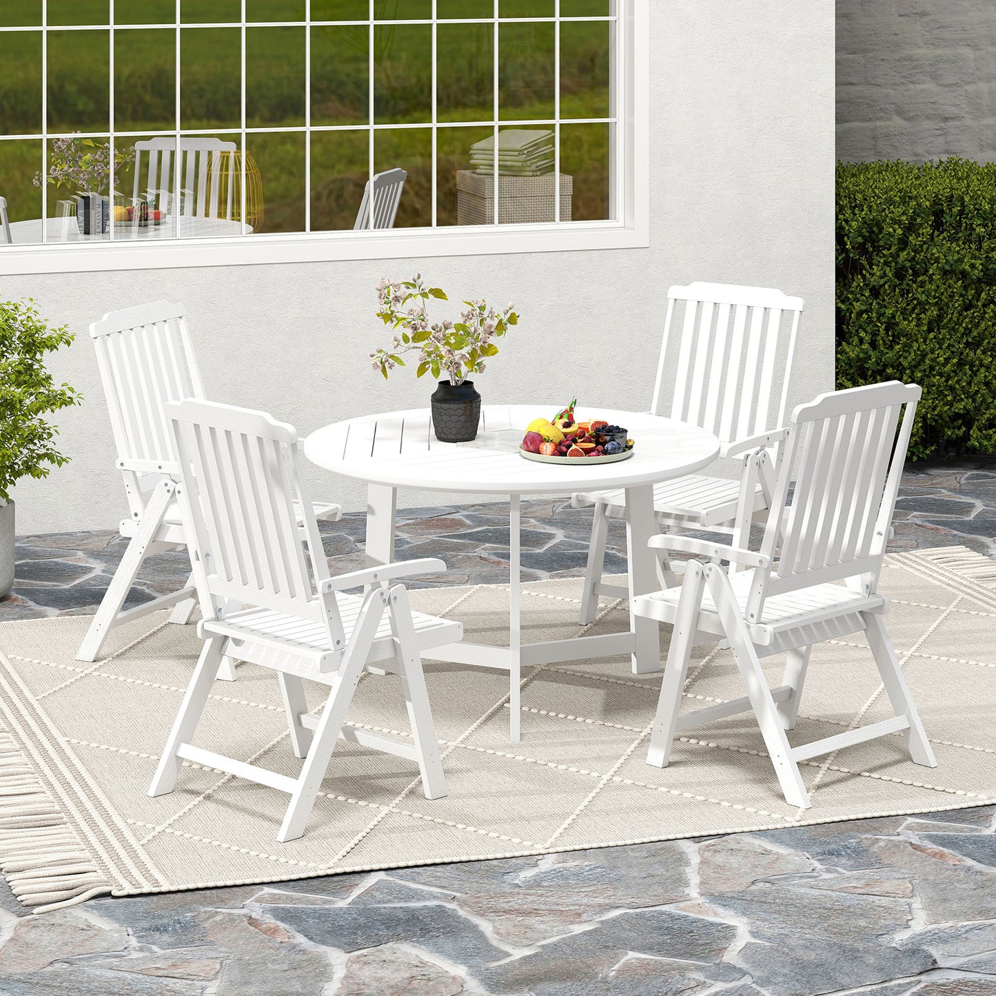Foldable Patio Chair All-Weather HDPE Outdoor Dining Chair with Armrest, White Patio Dining Chairs at Gallery Canada