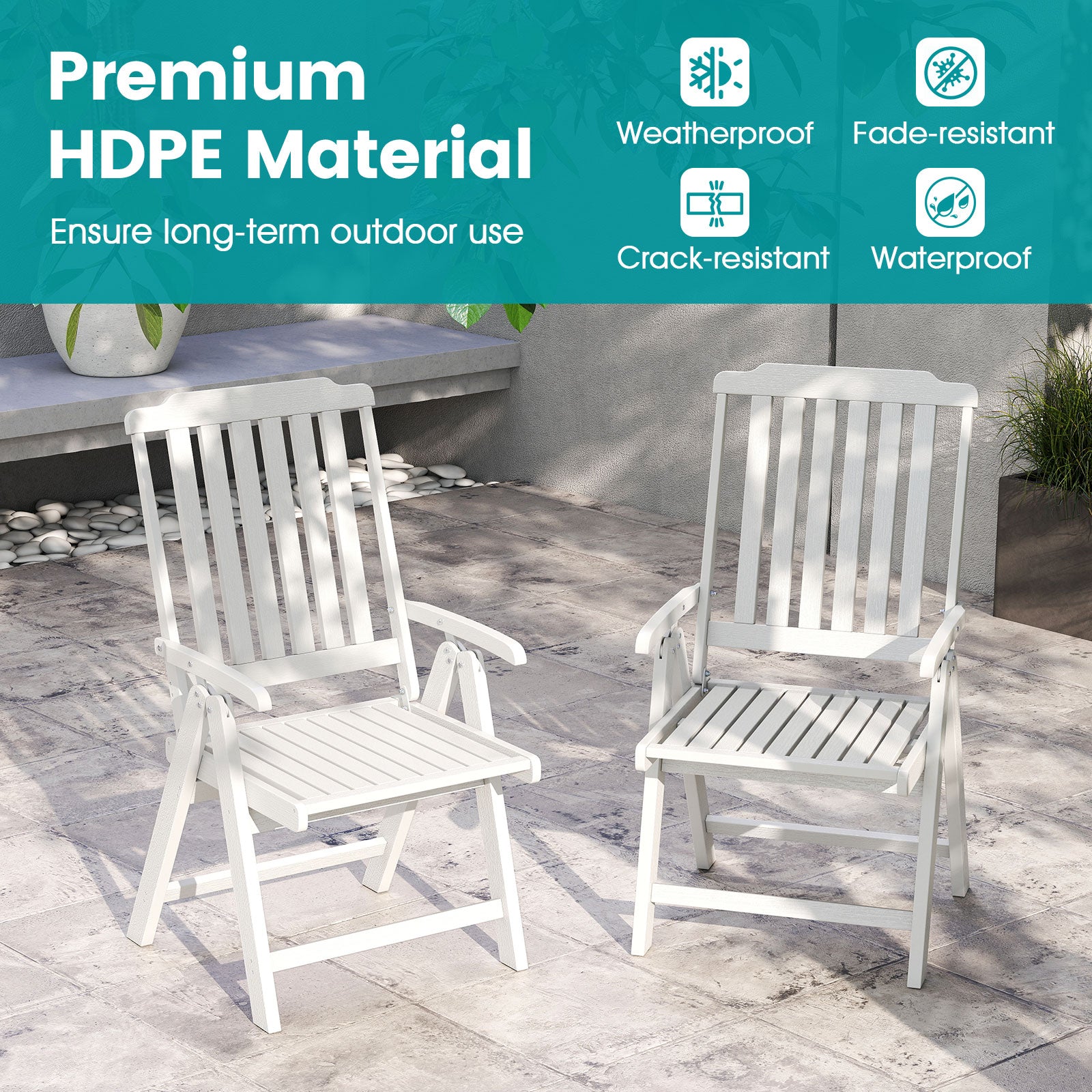 Foldable Patio Chair All-Weather HDPE Outdoor Dining Chair with Armrest, White Patio Dining Chairs at Gallery Canada
