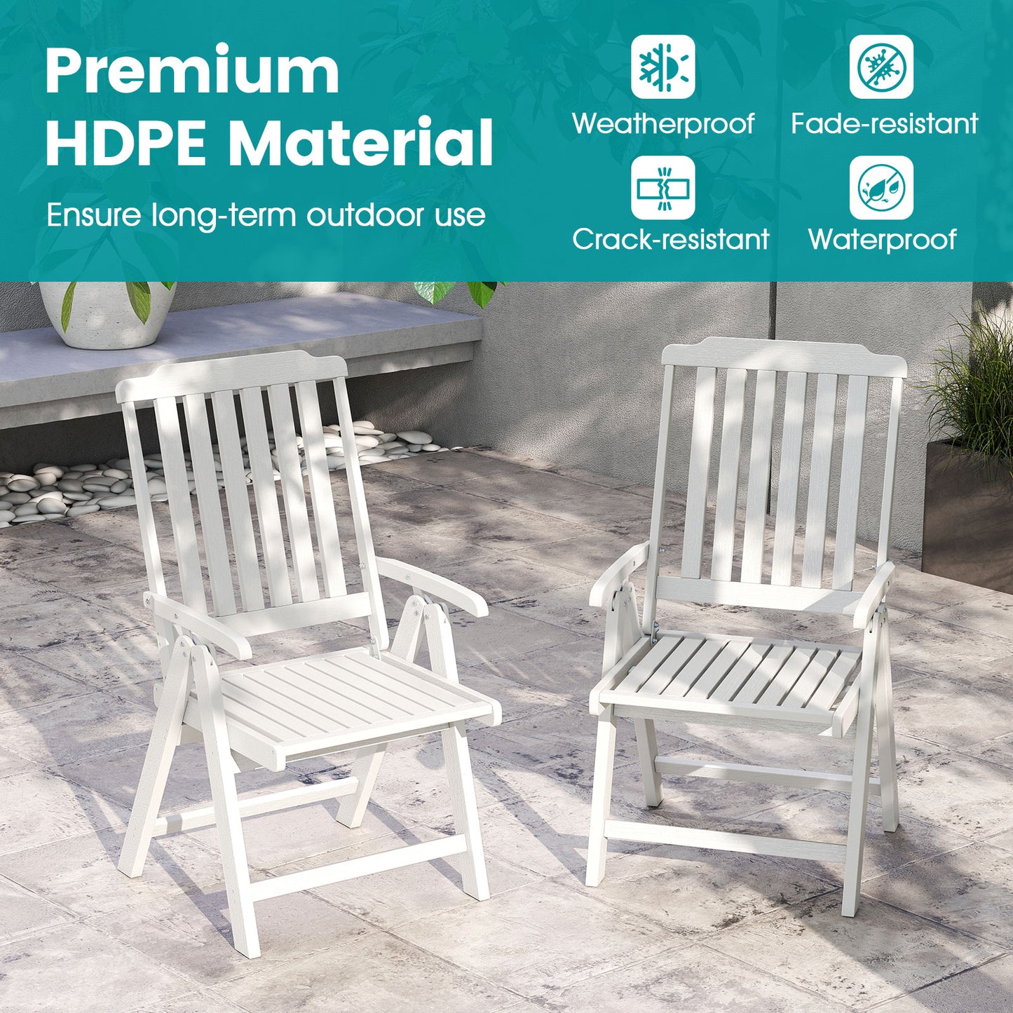 Foldable Patio Chair All-Weather HDPE Outdoor Dining Chair with Armrest, White Patio Dining Chairs at Gallery Canada