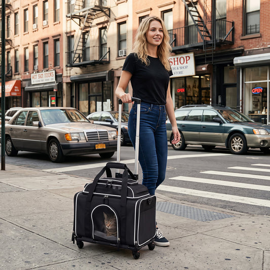 Foldable Pet Carrier with Wheels Airline Approved Rolling Cat and Dog Carrier, Black Pets Black at Gallery Canada