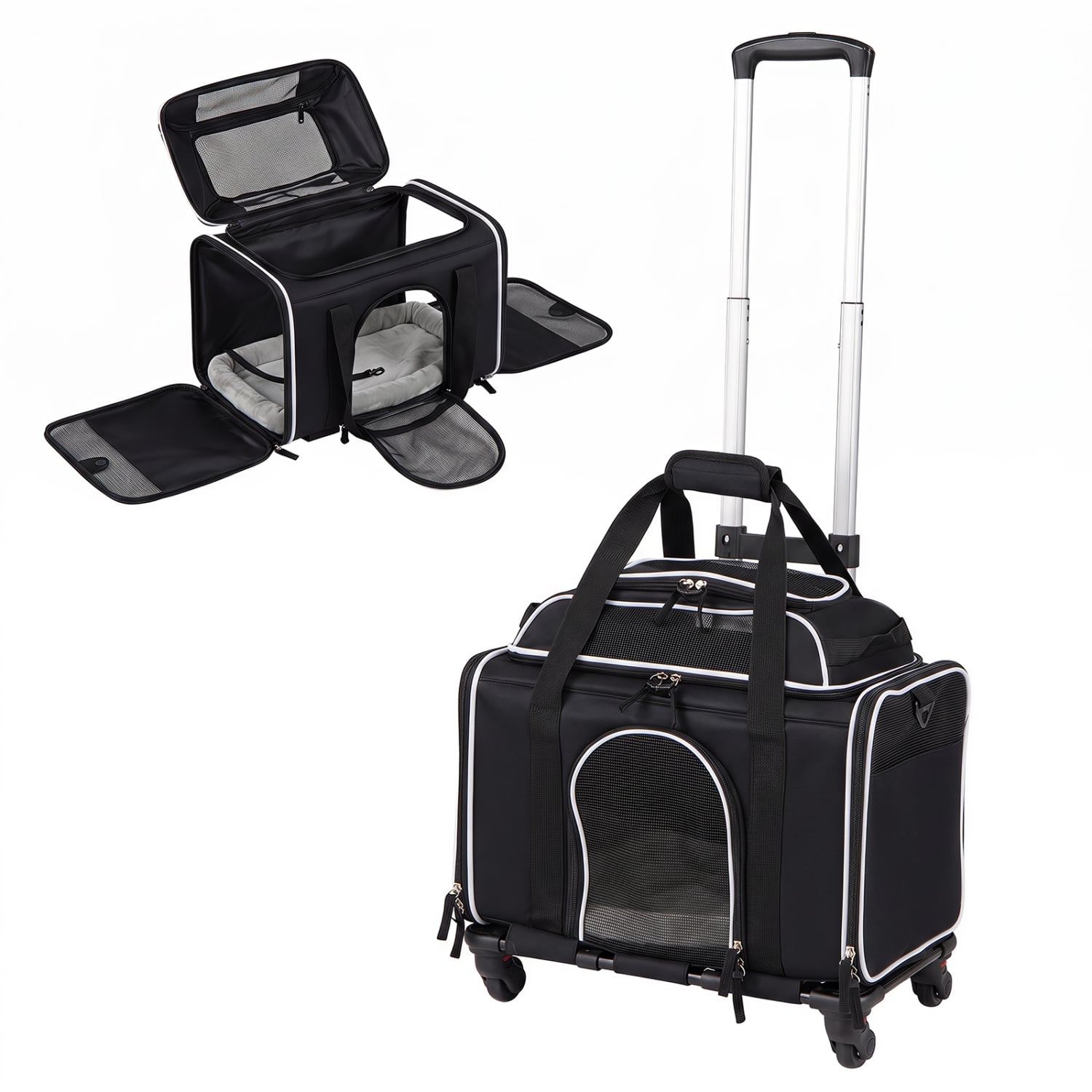 Foldable Pet Carrier with Wheels Airline Approved Rolling Cat and Dog Carrier, Black Pets Black at Gallery Canada