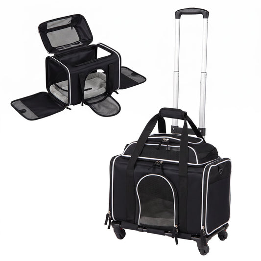 Foldable Pet Carrier with Wheels Airline Approved Rolling Cat and Dog Carrier, Black Pets Black at Gallery Canada
