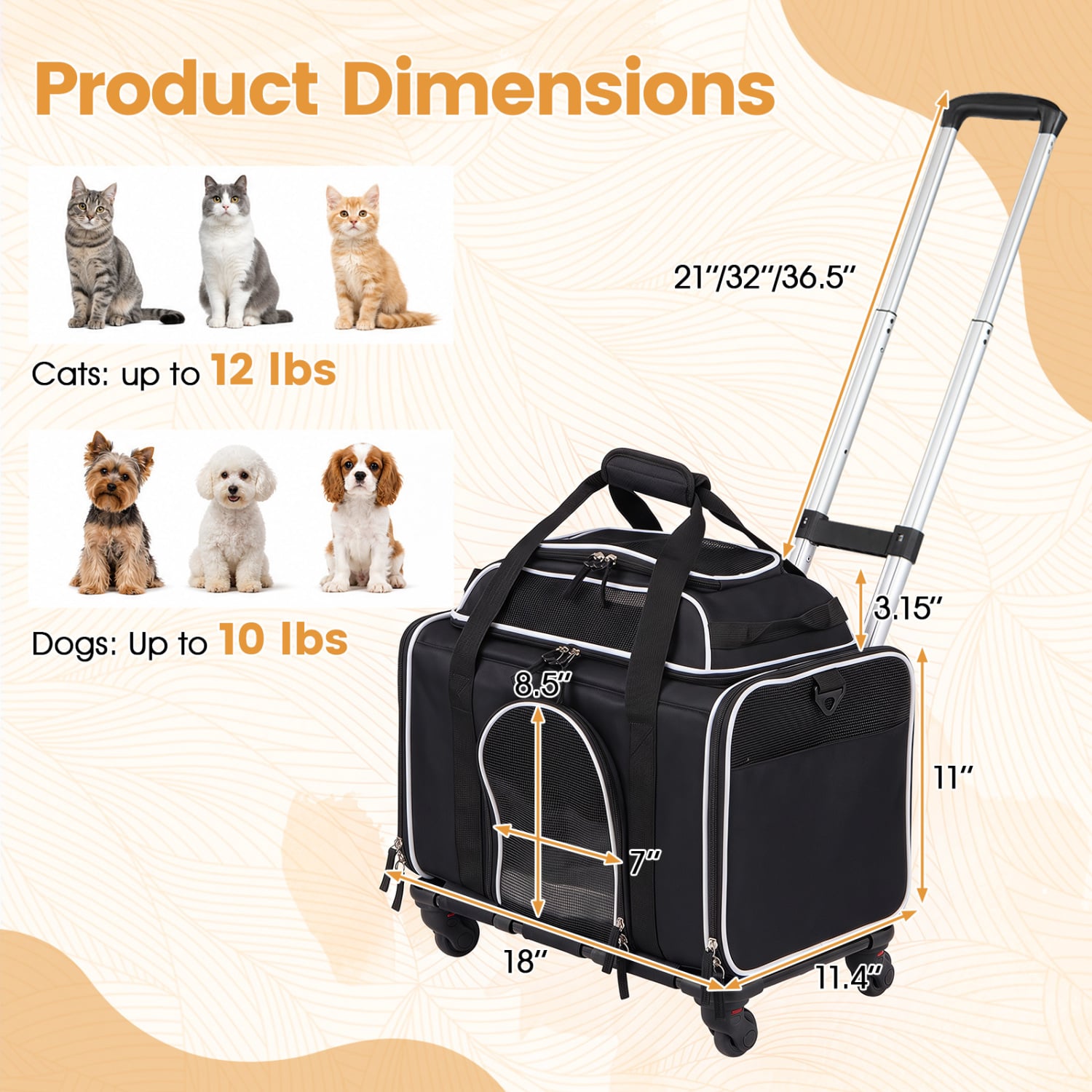 Foldable Pet Carrier with Wheels Airline Approved Rolling Cat and Dog Carrier, Black Pets at Gallery Canada
