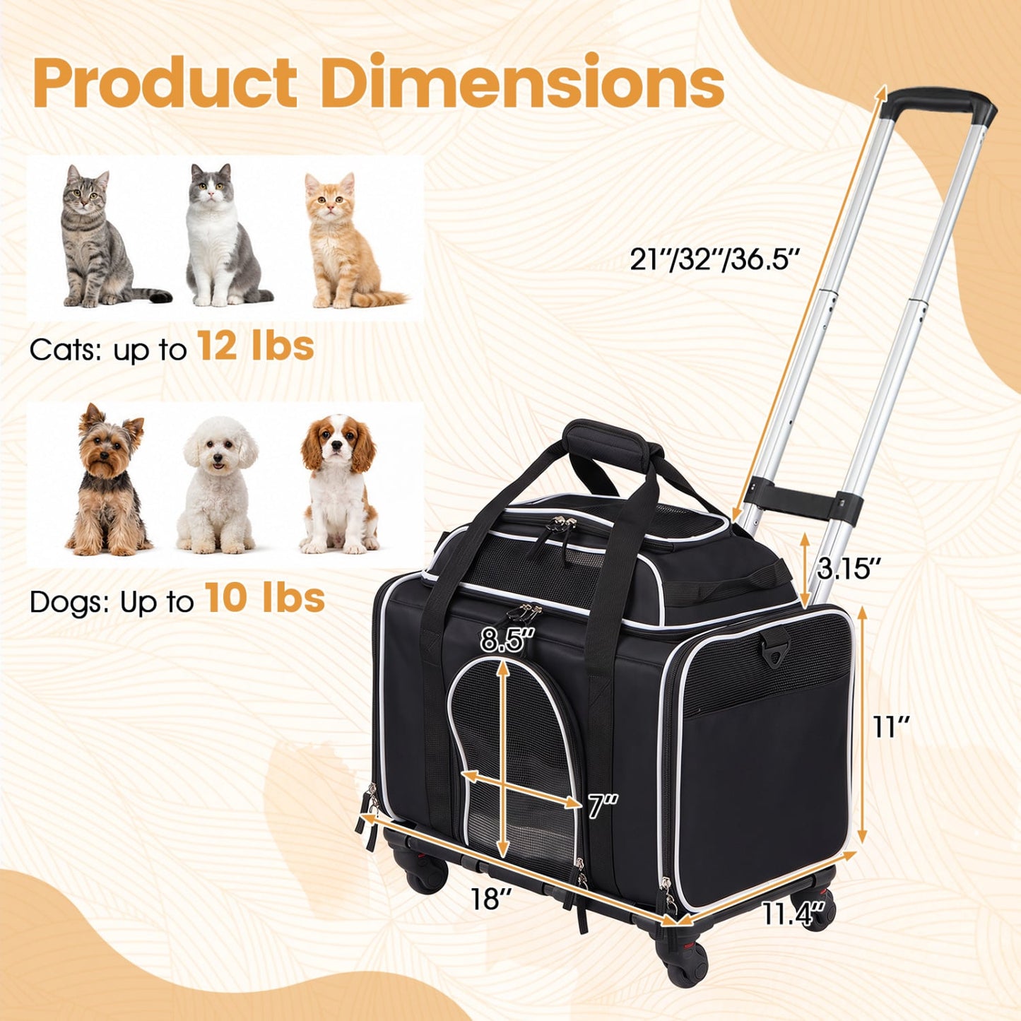 Foldable Pet Carrier with Wheels Airline Approved Rolling Cat and Dog Carrier, Black Pets at Gallery Canada