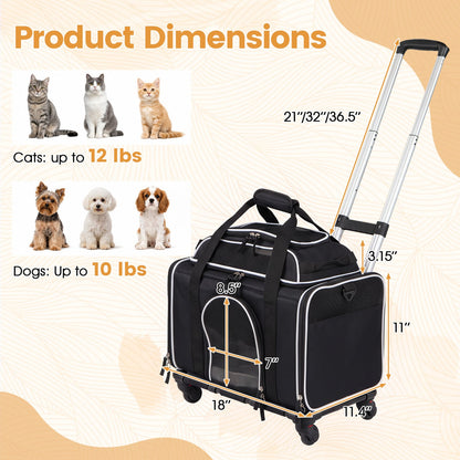 Foldable Pet Carrier with Wheels Airline Approved Rolling Cat and Dog Carrier, Black Pets at Gallery Canada