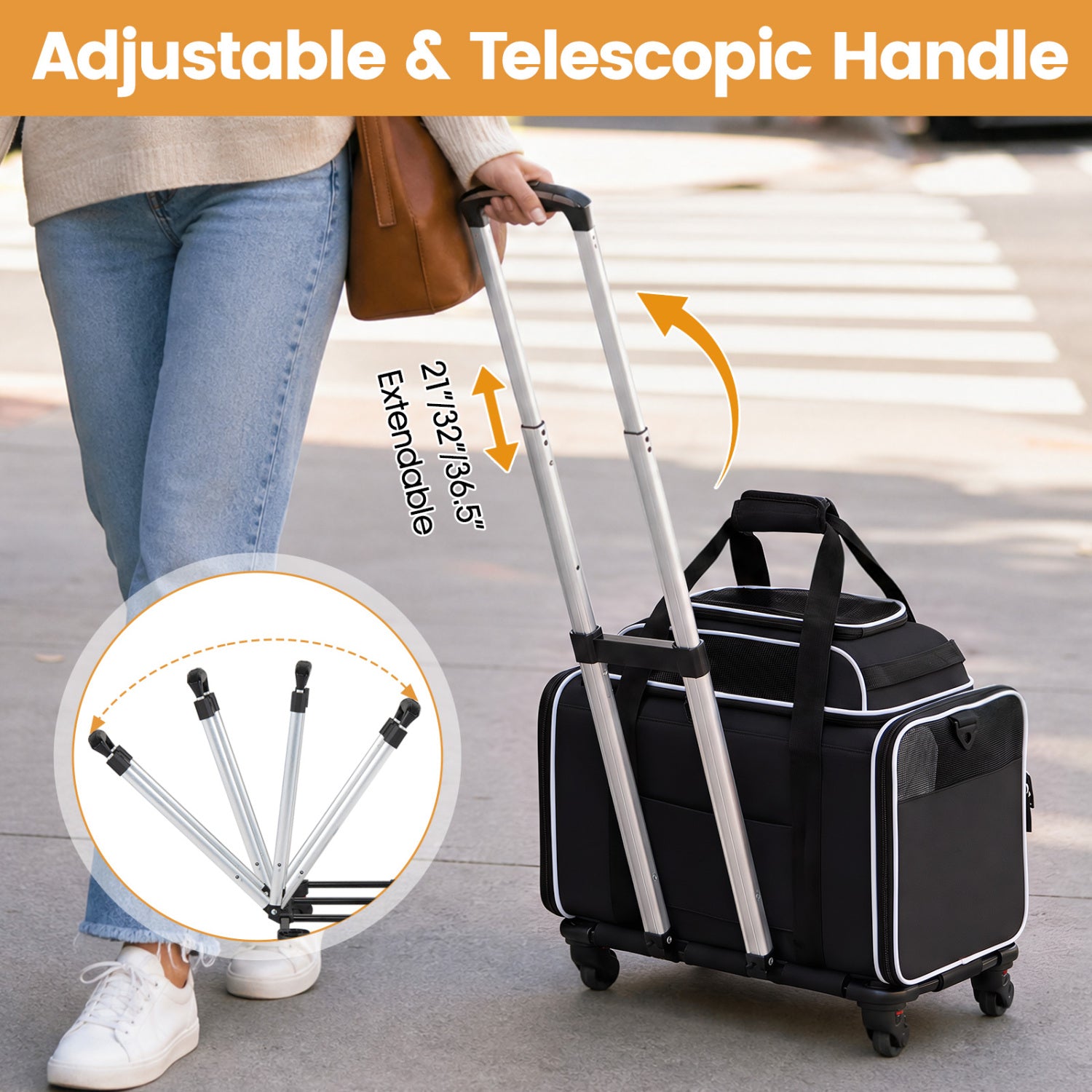 Foldable Pet Carrier with Wheels Airline Approved Rolling Cat and Dog Carrier, Black Pets at Gallery Canada