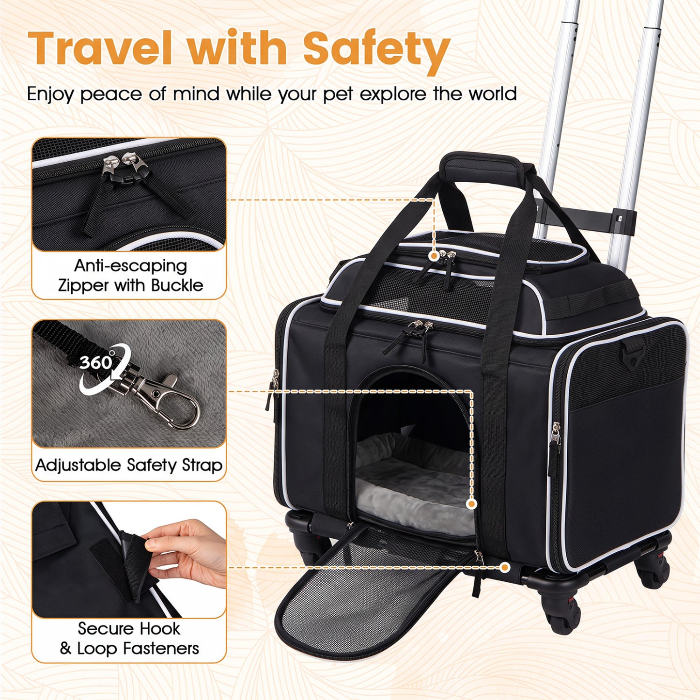 Foldable Pet Carrier with Wheels Airline Approved Rolling Cat and Dog Carrier, Black Pets at Gallery Canada