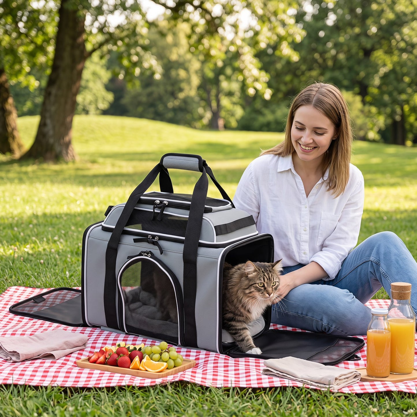 Foldable Pet Carrier with Wheels Airline Approved Rolling Cat and Dog Carrier-Grey, Gray Pets at Gallery Canada