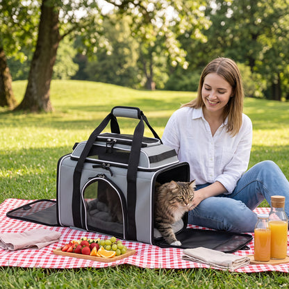 Foldable Pet Carrier with Wheels Airline Approved Rolling Cat and Dog Carrier-Grey, Gray Pets at Gallery Canada
