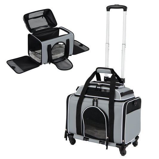 Foldable Pet Carrier with Wheels Airline Approved Rolling Cat and Dog Carrier-Grey, Gray Pets Gray at Gallery Canada
