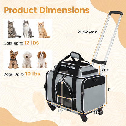 Foldable Pet Carrier with Wheels Airline Approved Rolling Cat and Dog Carrier-Grey, Gray Pets at Gallery Canada