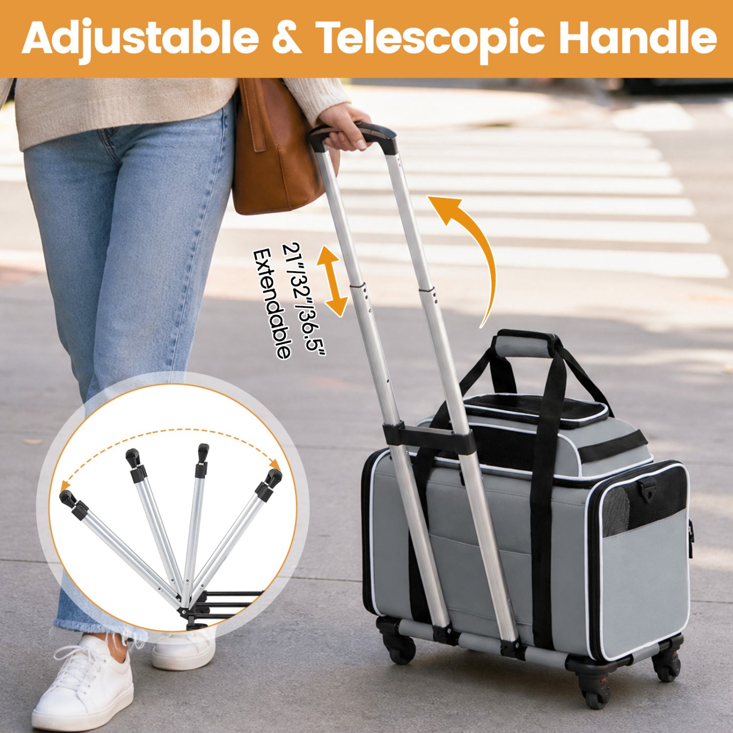 Foldable Pet Carrier with Wheels Airline Approved Rolling Cat and Dog Carrier-Grey, Gray Pets at Gallery Canada