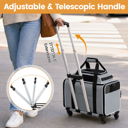 Foldable Pet Carrier with Wheels Airline Approved Rolling Cat and Dog Carrier-Grey, Gray Pets at Gallery Canada