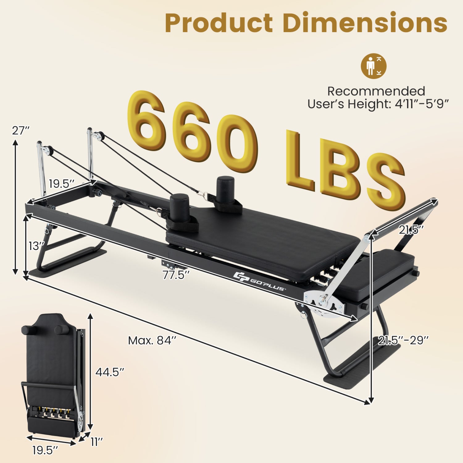 Foldable Pilates Reformer Machine, Large, Black Sport Equipments at Gallery Canada