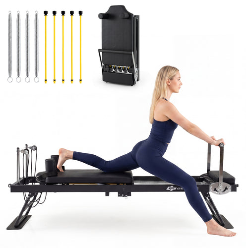 Foldable Pilates Reformer Machine, Large, Black