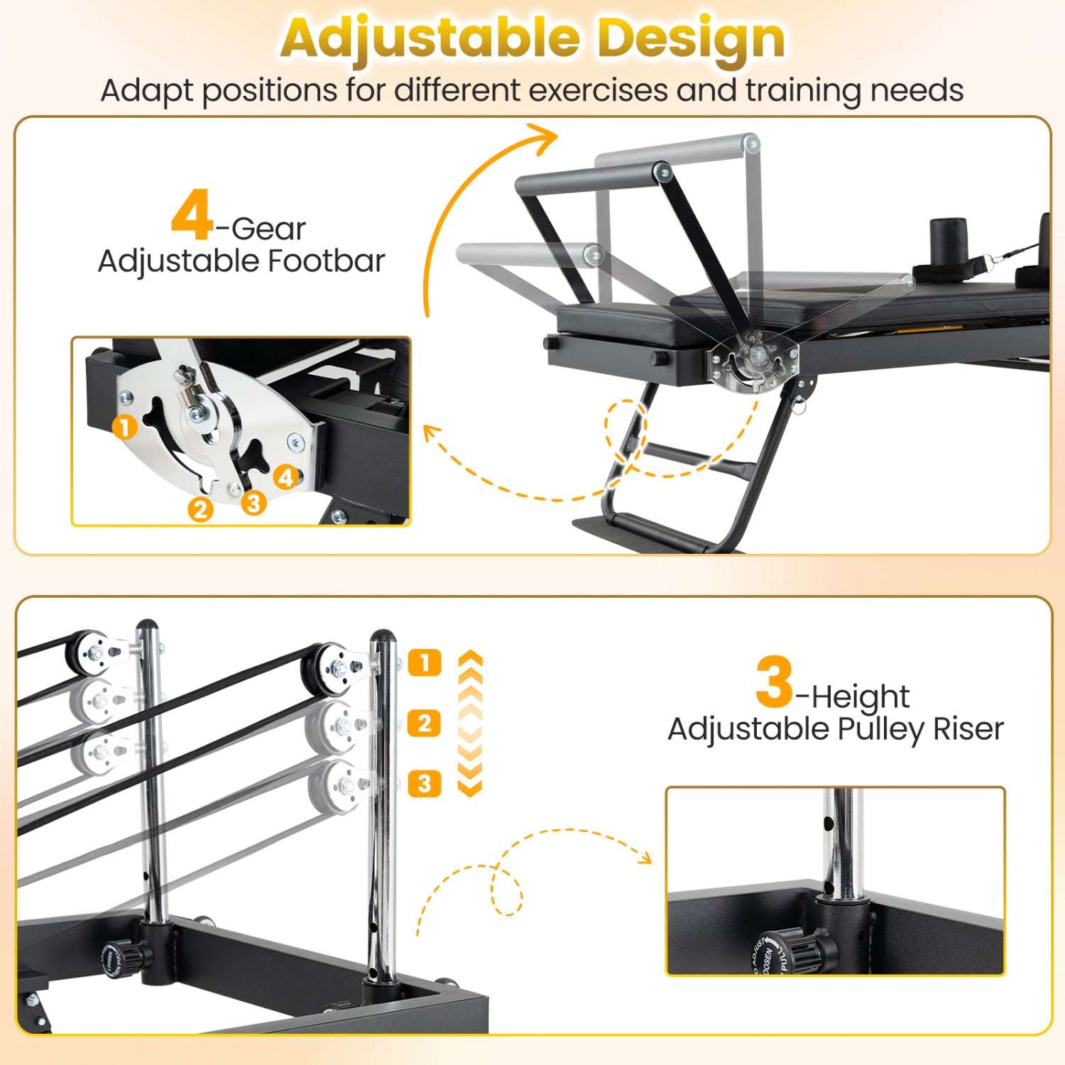 Foldable Pilates Reformer Machine, Large, Black Sport Equipments at Gallery Canada