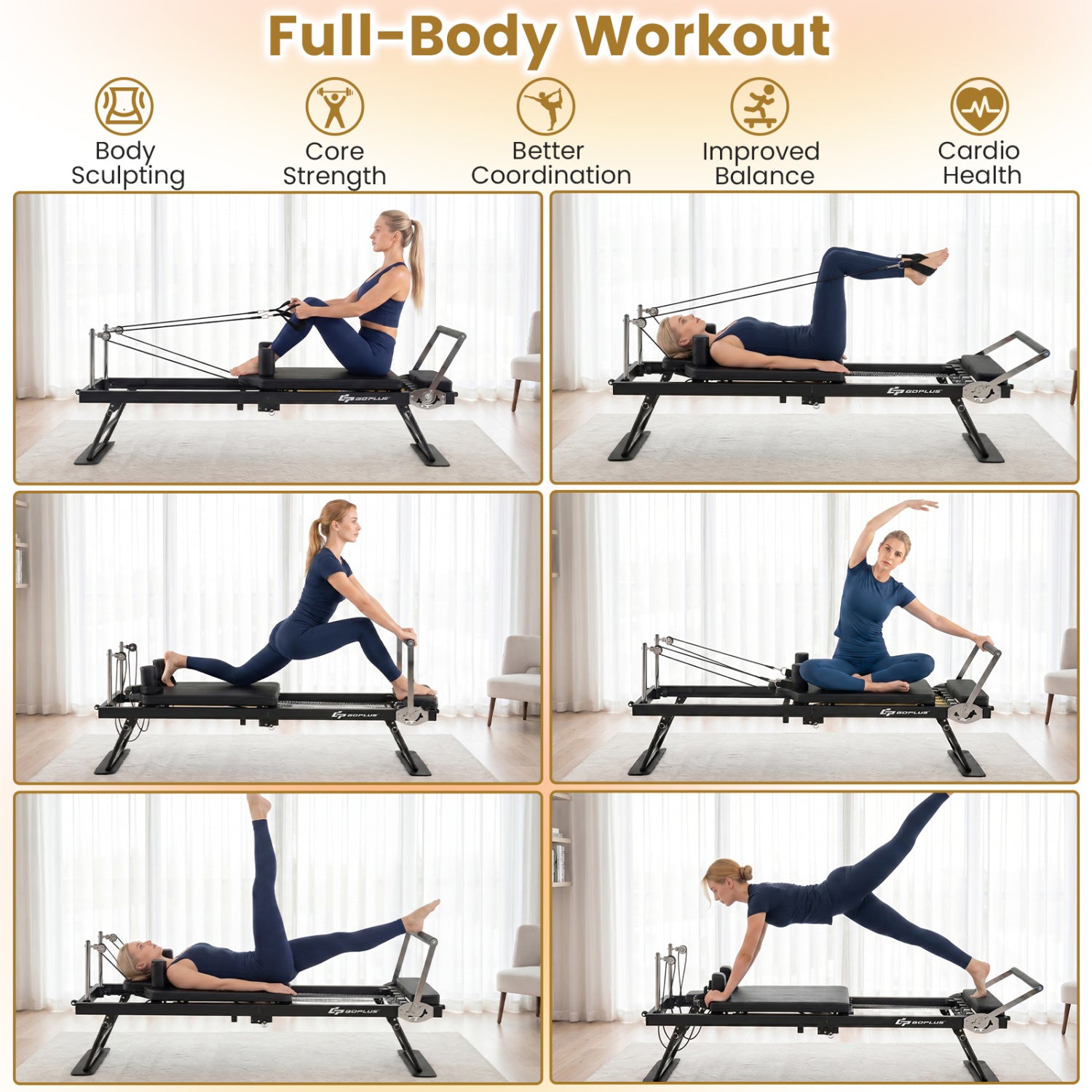 Foldable Pilates Reformer Machine, Large, Black Sport Equipments at Gallery Canada