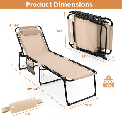 Foldable Recline Lounge Chair, Adjustable Backrest And Footrest, Beige Outdoor Chaise Lounges at Gallery Canada