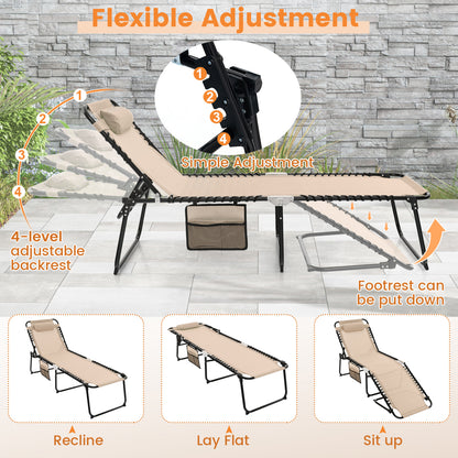 Foldable Recline Lounge Chair, Adjustable Backrest And Footrest, Beige Outdoor Chaise Lounges at Gallery Canada
