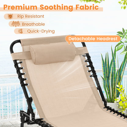 Foldable Recline Lounge Chair, Adjustable Backrest And Footrest, Beige Outdoor Chaise Lounges at Gallery Canada